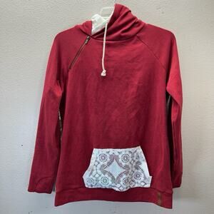 Ampersand Avenue Sweatshirt Hoodie Floral Half Zip Gray Red Lace Boho XL